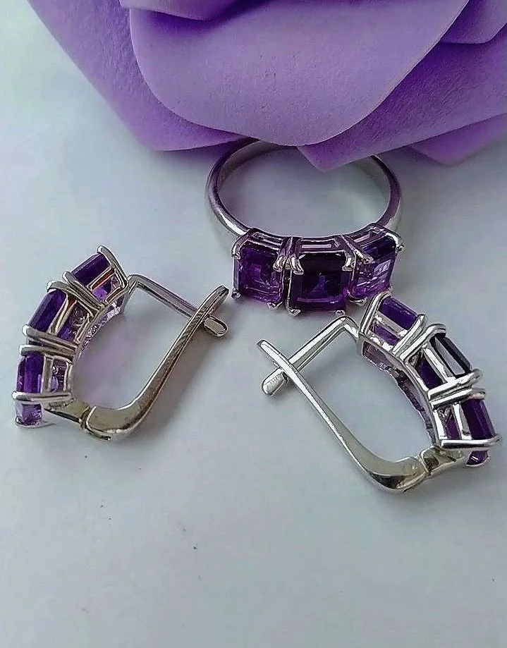 Серебряный комплект с аметистами - миниатюра 3