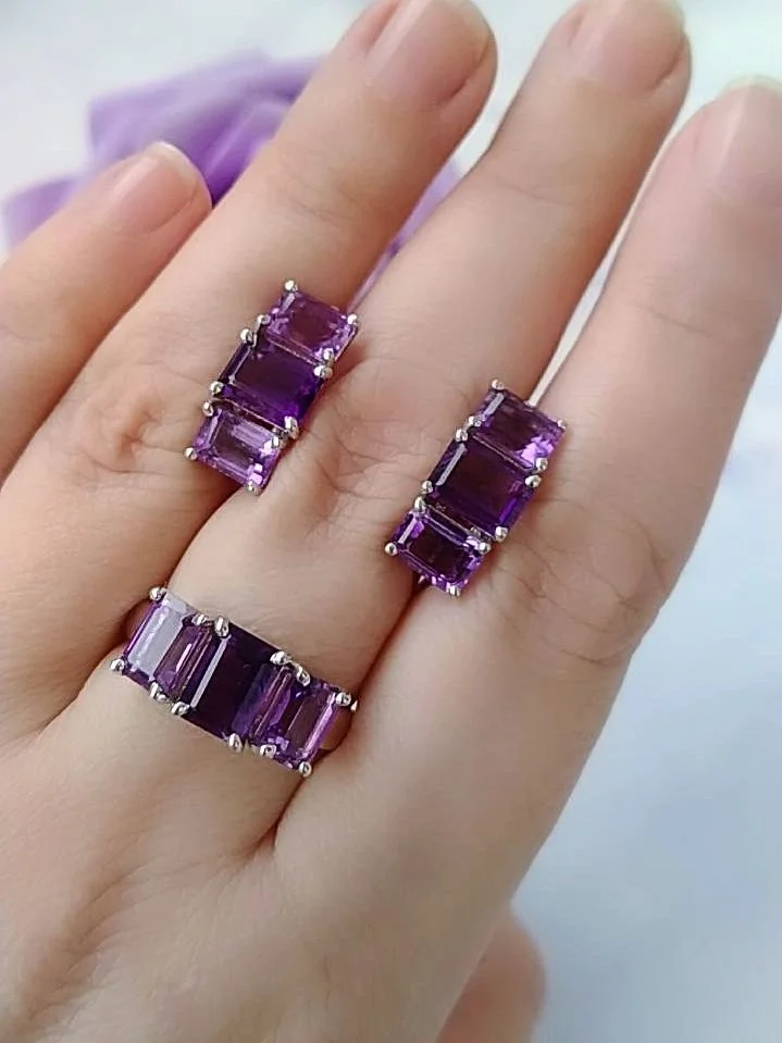 Серебряный комплект с аметистами - миниатюра 4
