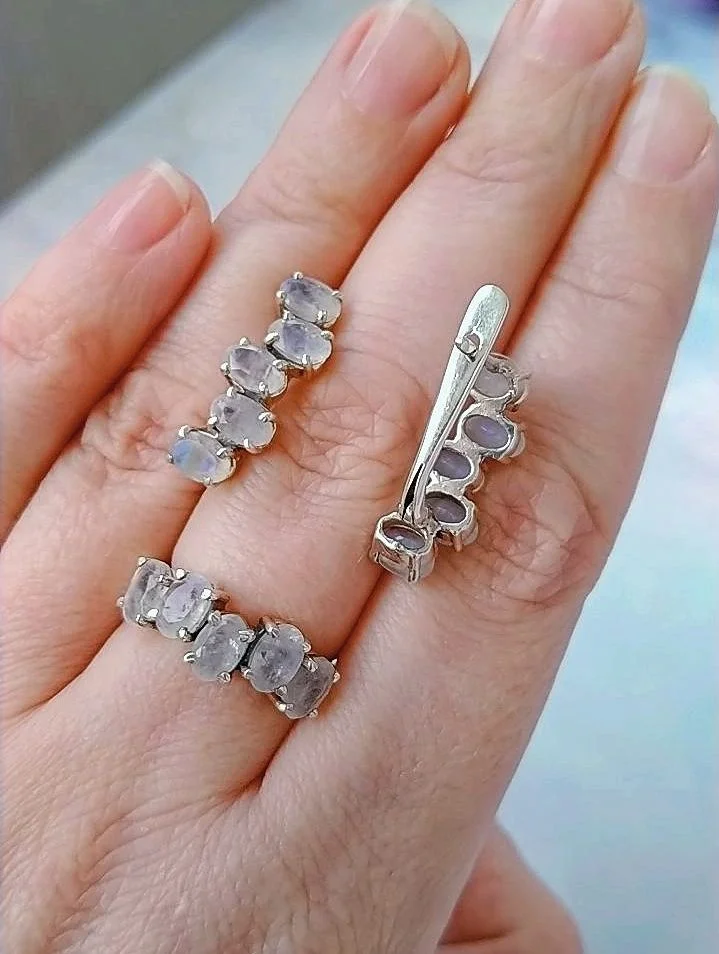 Серебряный комплект с лунными камнями - миниатюра 5
