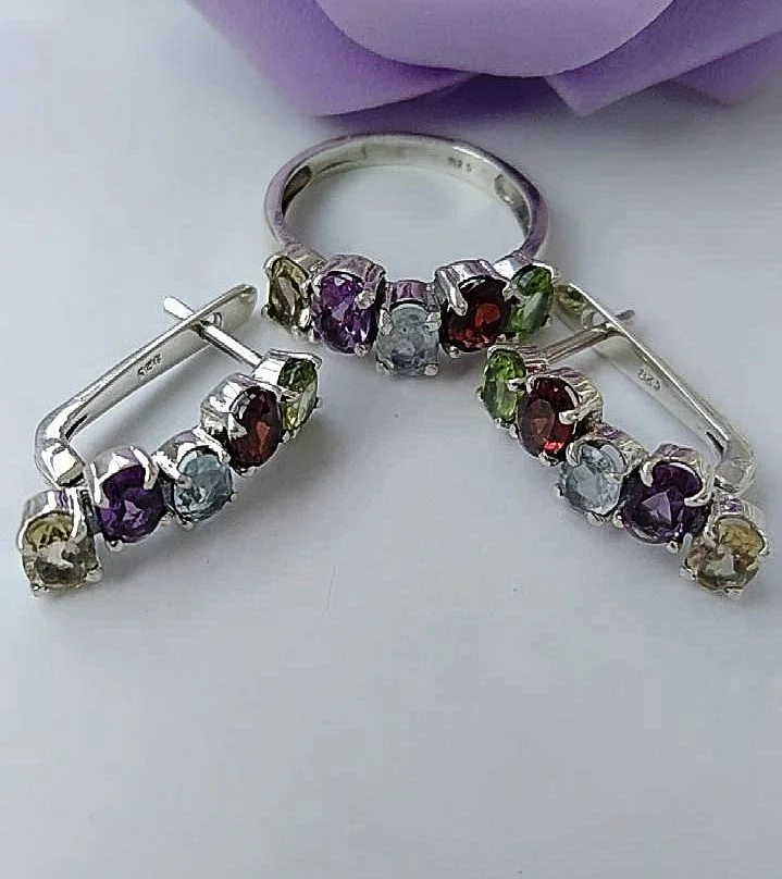 Серебряный комплект с натуральными камнями - миниатюра 3