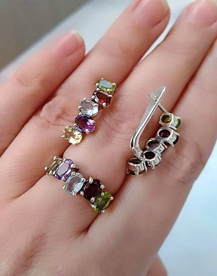 Серебряный комплект с натуральными камнями - миниатюра 5