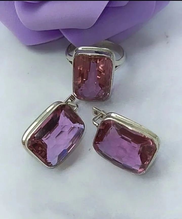 Серебряный комплект с александритами - миниатюра 2