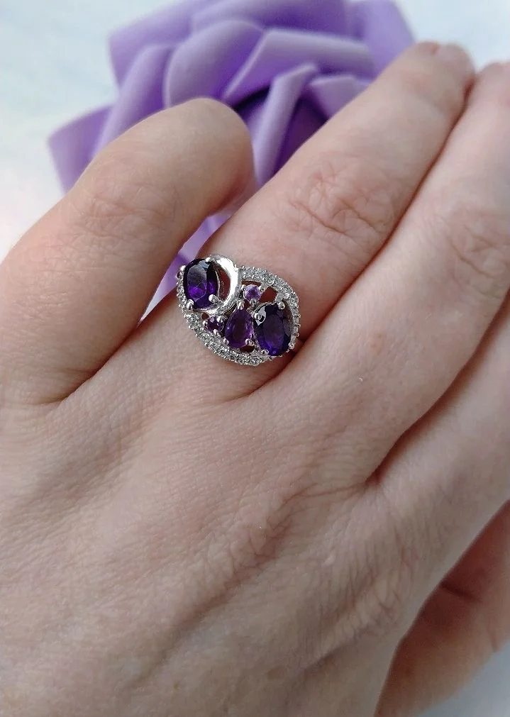 Серебряное кольцо с аметистами - миниатюра 5
