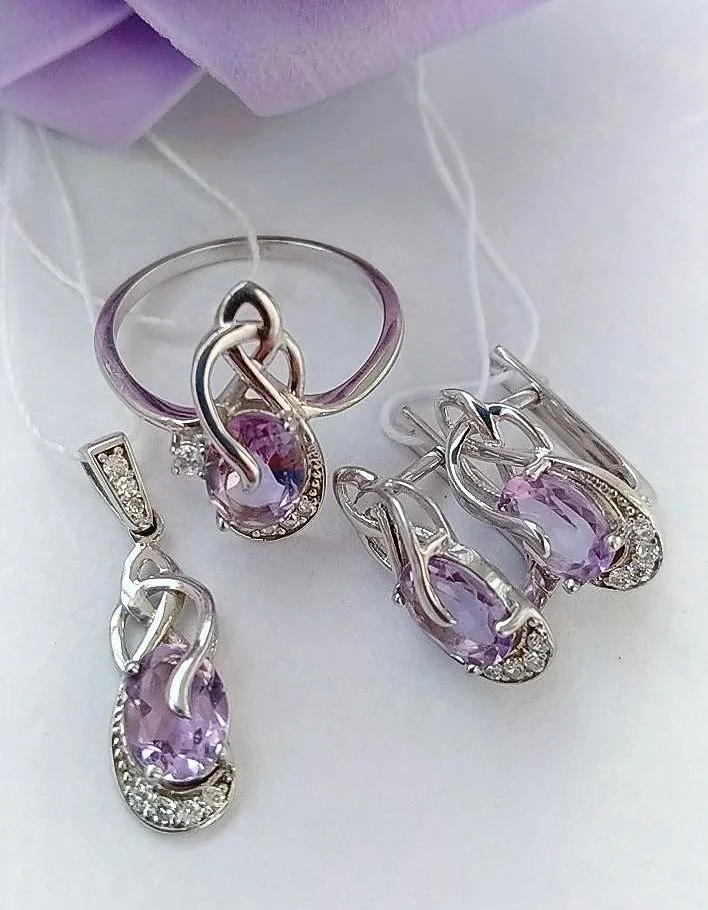 Серебряный комплект с аметистами - миниатюра 2