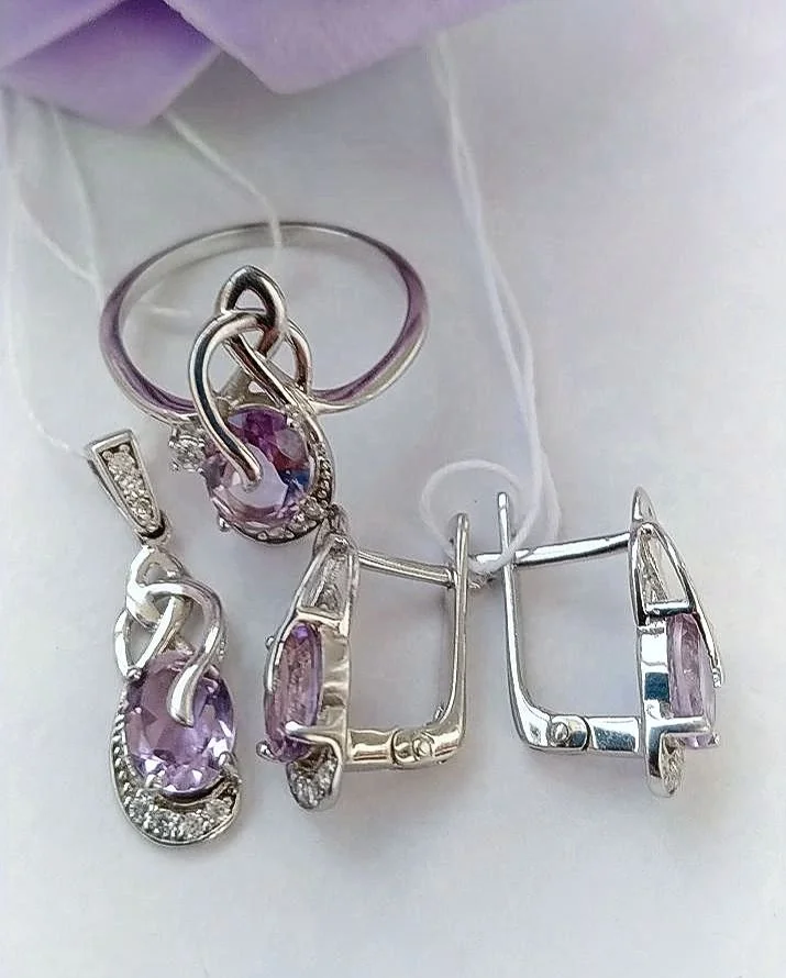 Серебряный комплект с аметистами - миниатюра 3