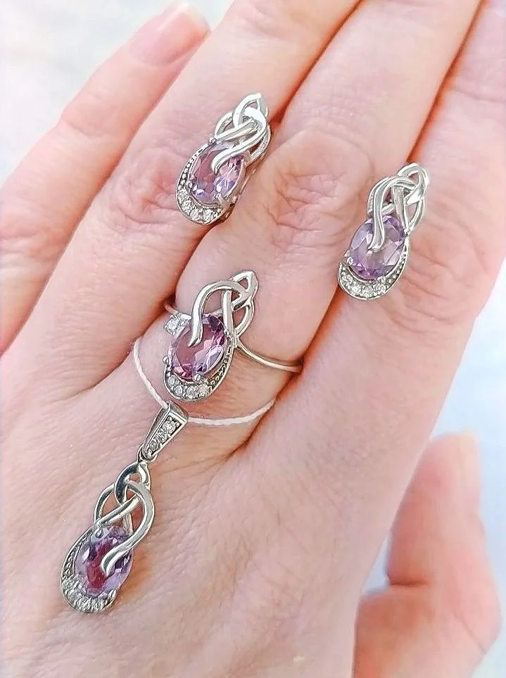 Серебряный комплект с аметистами - миниатюра 7