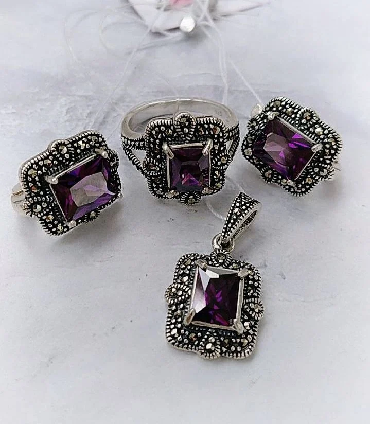 Серебряный комплект с марказитами - миниатюра 2