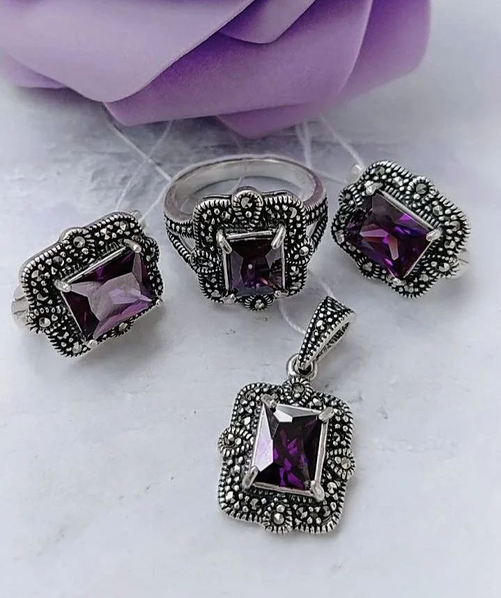 Серебряный комплект с марказитами - миниатюра 3