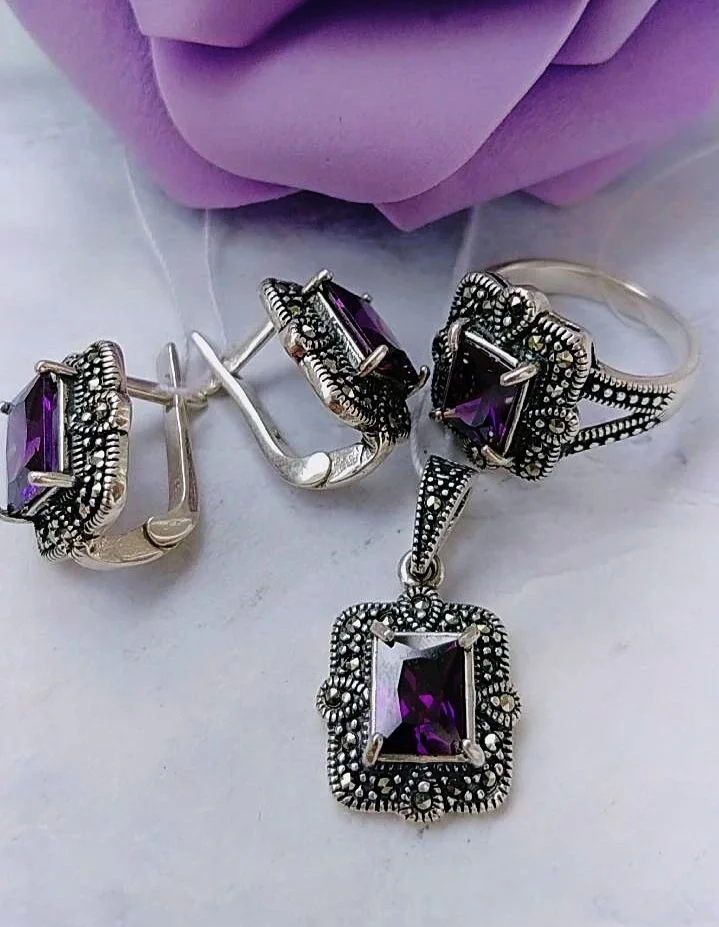 Серебряный комплект с марказитами - миниатюра 4