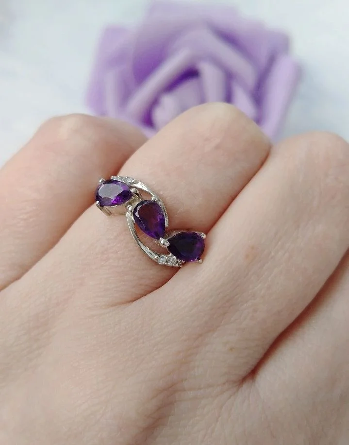 Серебряное кольцо с аметистами - миниатюра 5