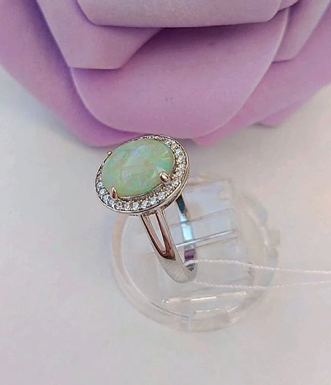 Серебряное кольцо с зелёным опалом - миниатюра 2