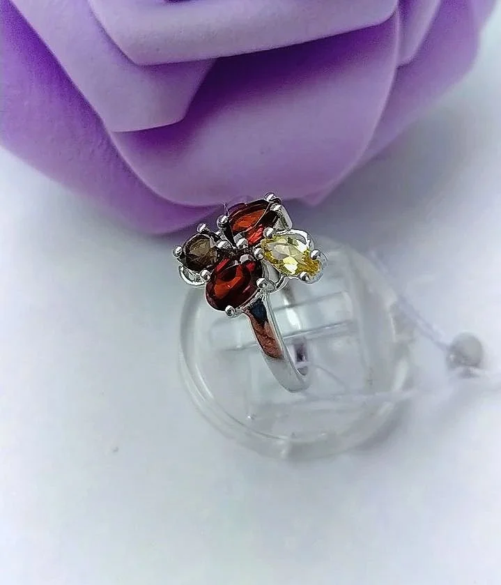 Серебряное кольцо с натуральными камнями - миниатюра 2