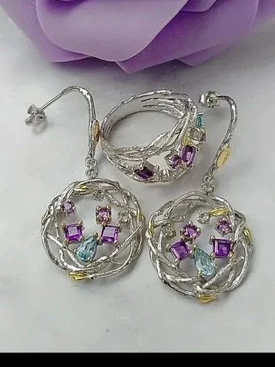 Серебряный комплект с топазами и аметистами - миниатюра 2