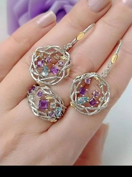 Серебряный комплект с топазами и аметистами - миниатюра 3