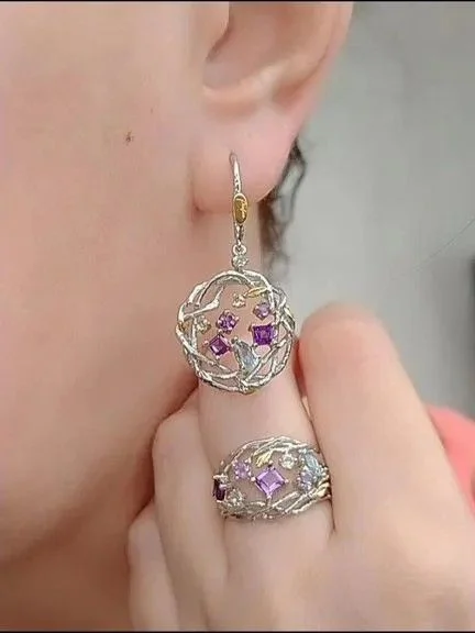 Серебряный комплект с топазами и аметистами - миниатюра 5