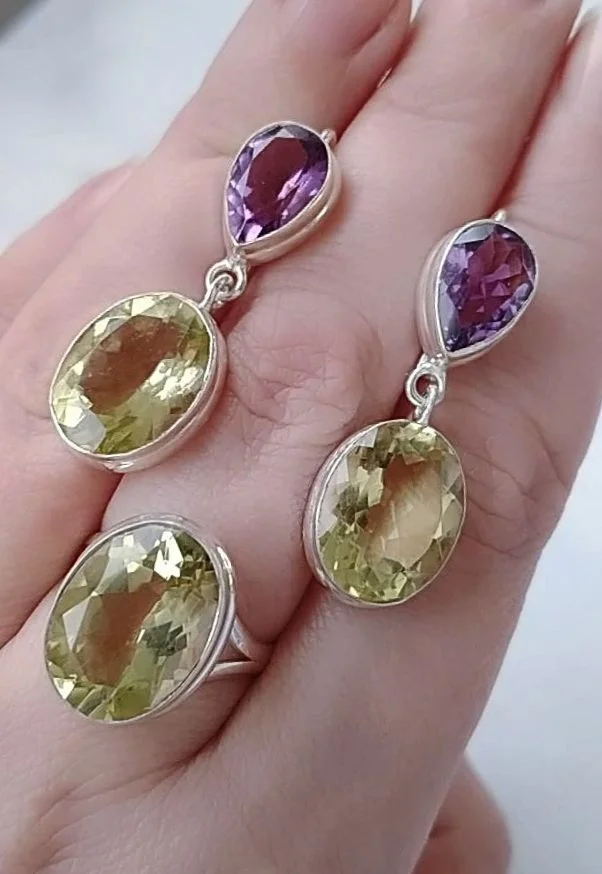 Серебряный комплект с аметистами и лимонными топаз - миниатюра 5