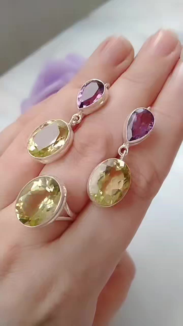 Серебряный комплект с аметистами и лимонными топаз - видео 8