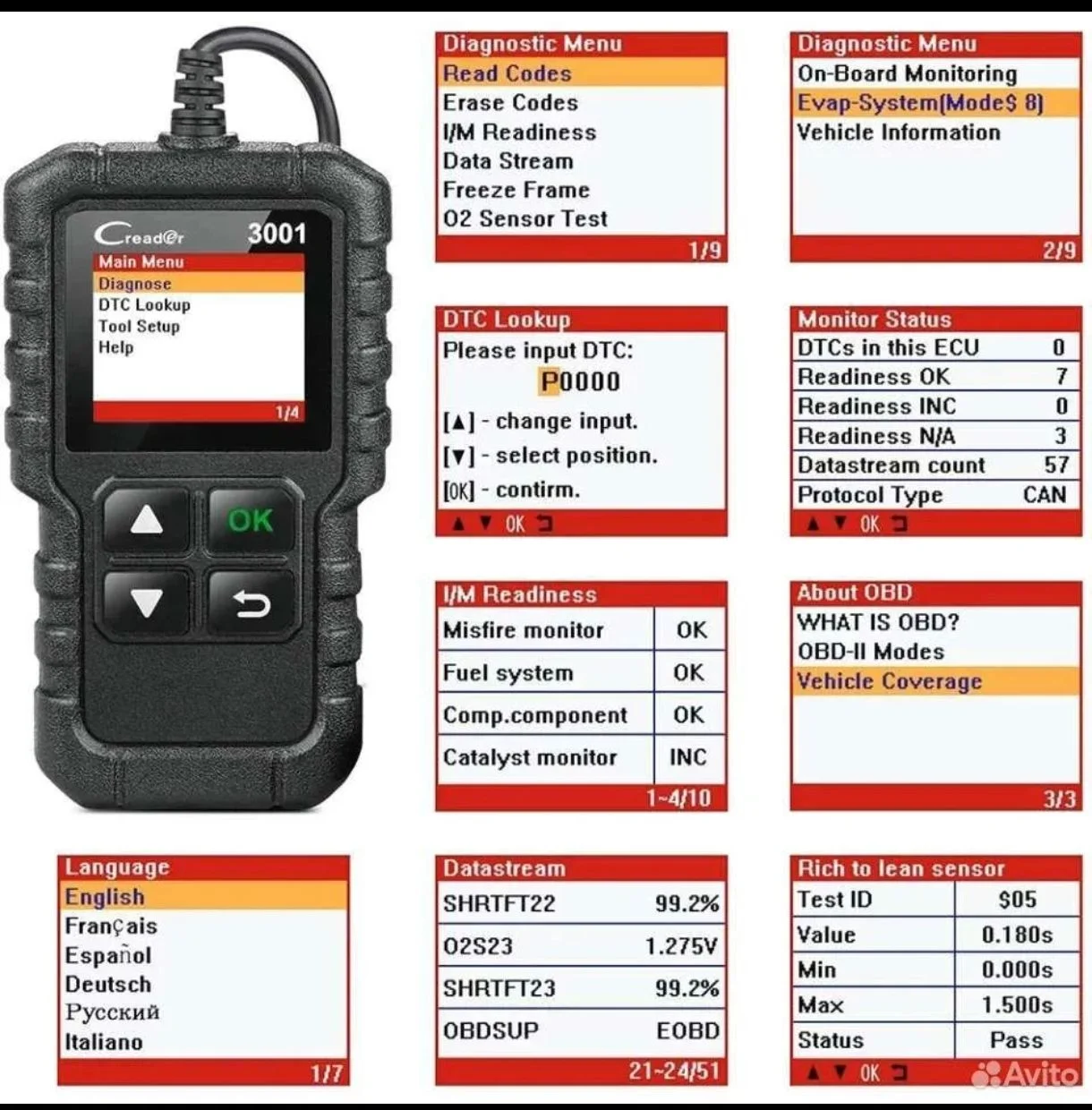Автосканер Launch x431 cr3001 Obd2 - миниатюра 3
