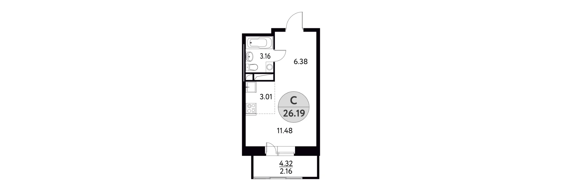 Квартира-студия, 24,5 м², 10/17 эт. - миниатюра 8