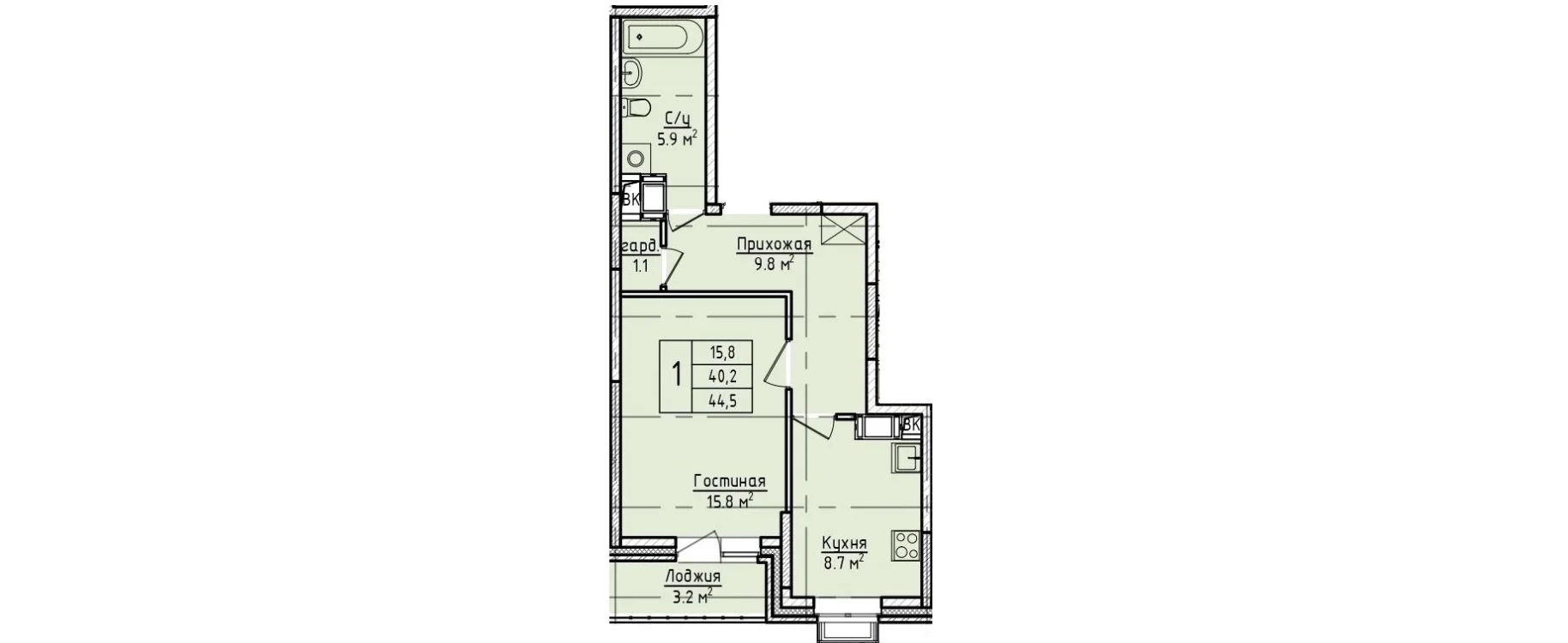 1-к. квартира, 44,5 м², 14/17 эт. - миниатюра 2