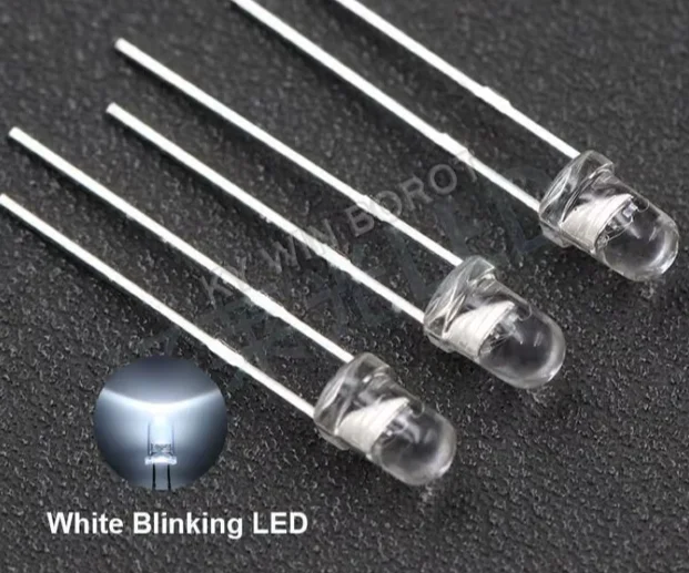 LED 3 мм, прозрачная линза, белый; фото «Blinking» - изображение 1