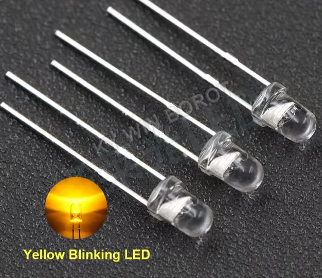 LED 3 мм, прозрачная линза, жёлтый; фото подписано «Blinking»