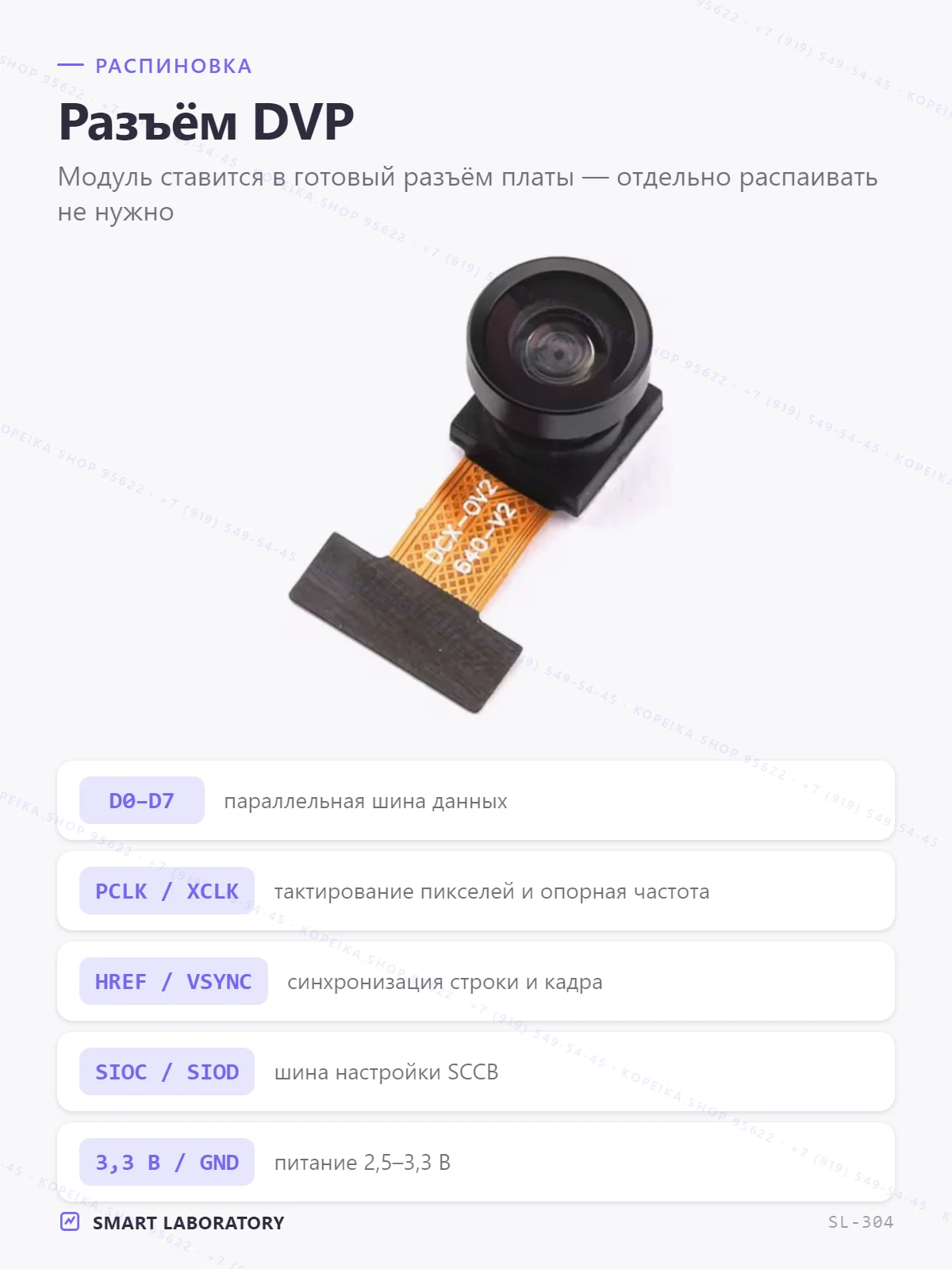 OV2640 (2 Мп CMOS, DVP), широкоугольный объектив 160°, шлейф 21 мм - миниатюра 3