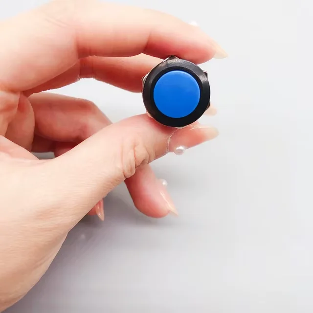 круглая панельная кнопка 16 мм, синяя, momentary, 3A 250VAC, 2 pin