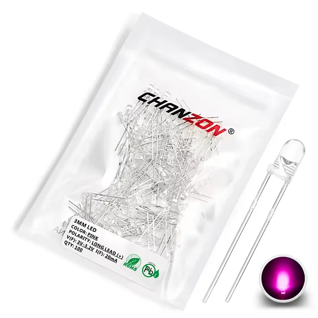 LED 3 мм, прозрачная линза, розовый - изображение 1