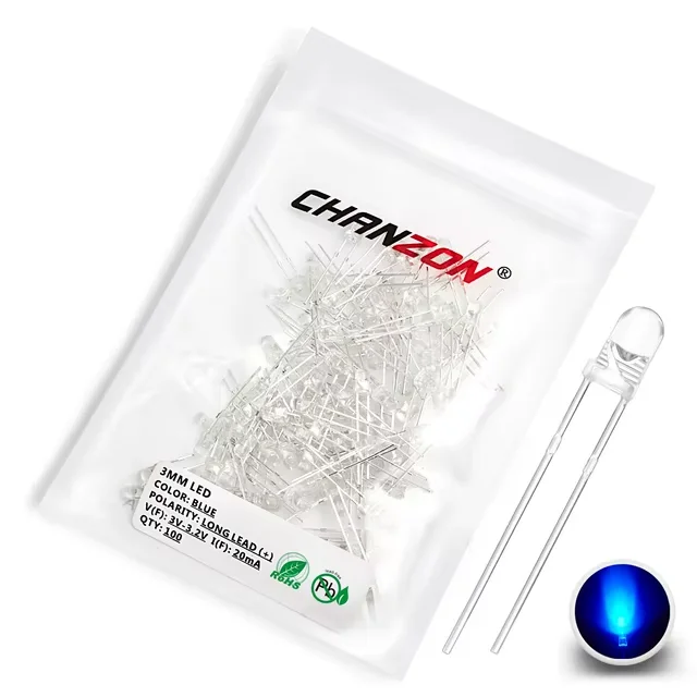 LED 3 мм, прозрачная линза, голубой - изображение 1