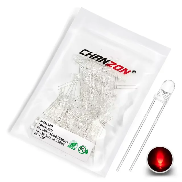 LED 3 мм, прозрачная линза, красный - изображение 1