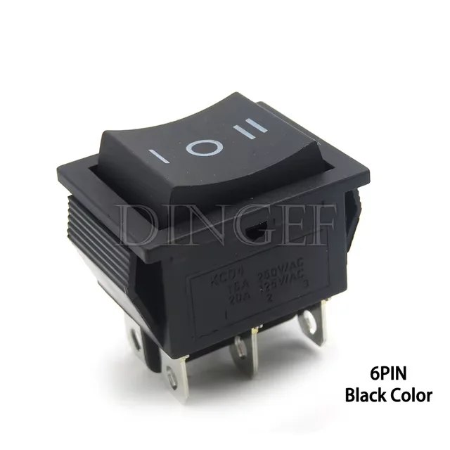 Кулисный переключатель черный, 3 положения, ON-OFF-ON, 6 pin