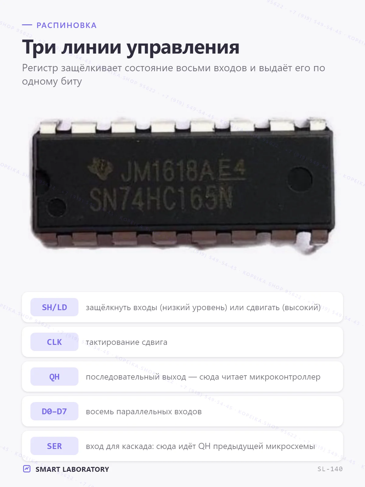 SN74HC165N (8-bit PISO, DIP-16, TI) - миниатюра 3