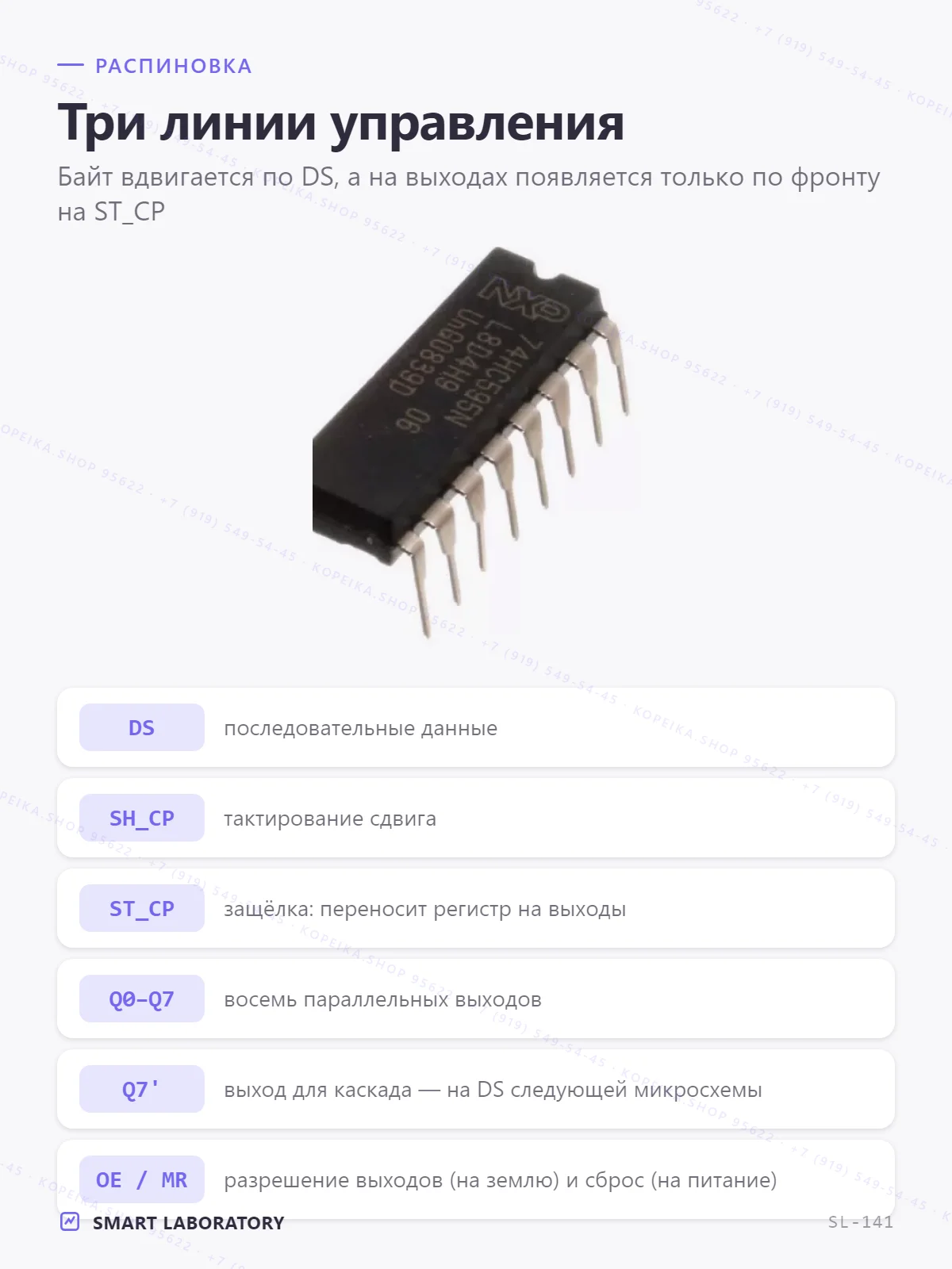 SN74HC595N / 74HC595N (8-bit SIPO с защёлкой, DIP-16) - миниатюра 3