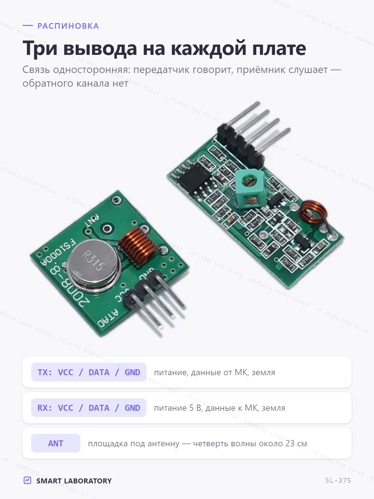 FS1000A (TX) + супергетеродинный/суперрегенеративный RX, 315 МГц ASK/OOK - миниатюра 3