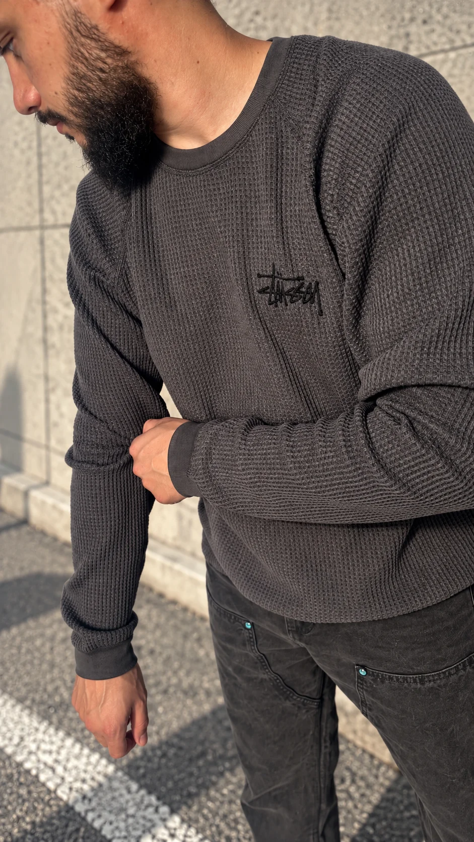 Лонгслив Stussy Raglan Thermal Long-Sleeve Crew - миниатюра 5
