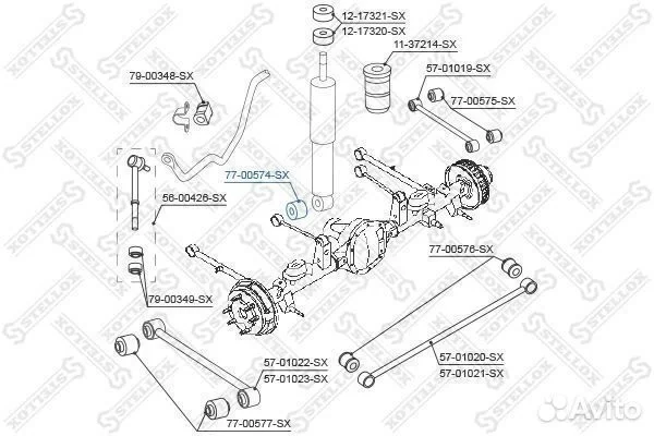 Сайлентблок амортизатора заднего Stellox 7700574SX (SsangYong Actyon/Kyron/Rexton 01>) - миниатюра 2
