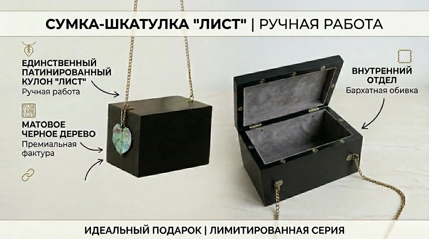 Дизайнерская сумка-бокс из дерева (Ручная работа)