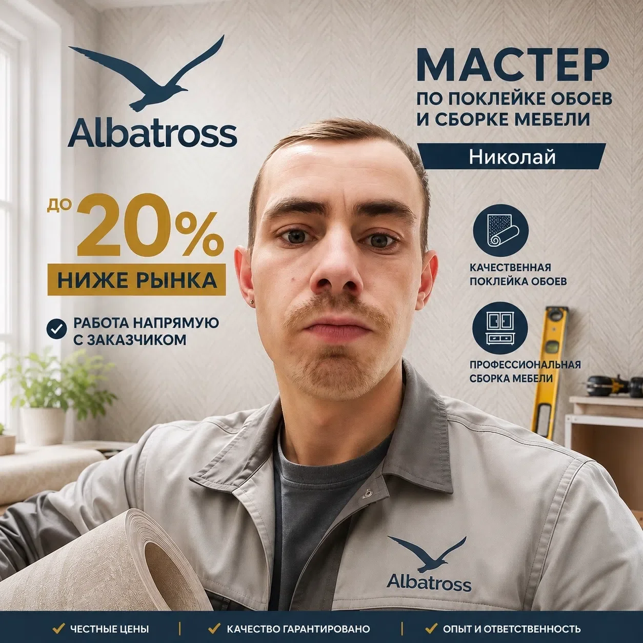 Поклейка обоев! Сборка мебели! Работы на участке! - изображение 1