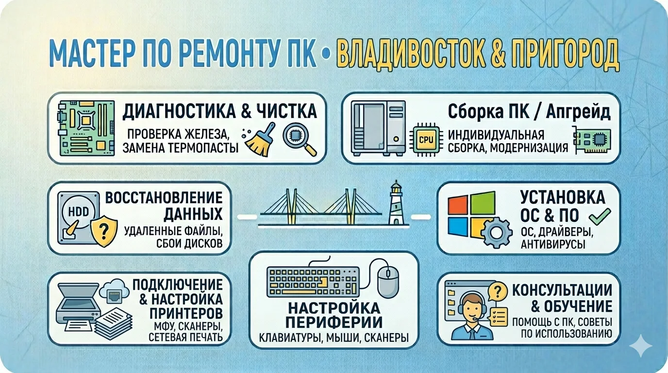 Ремонт ПК и ноутбуков у вас дома
