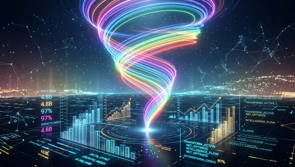 AI transformation vertex - each turn (chatbot, assistant, agent, adjacent processes) widens the radius around one fixed center — your data