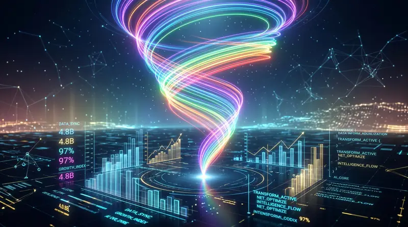 AI transformation vertex - each turn (chatbot, assistant, agent, adjacent processes) widens the radius around one fixed center — your data