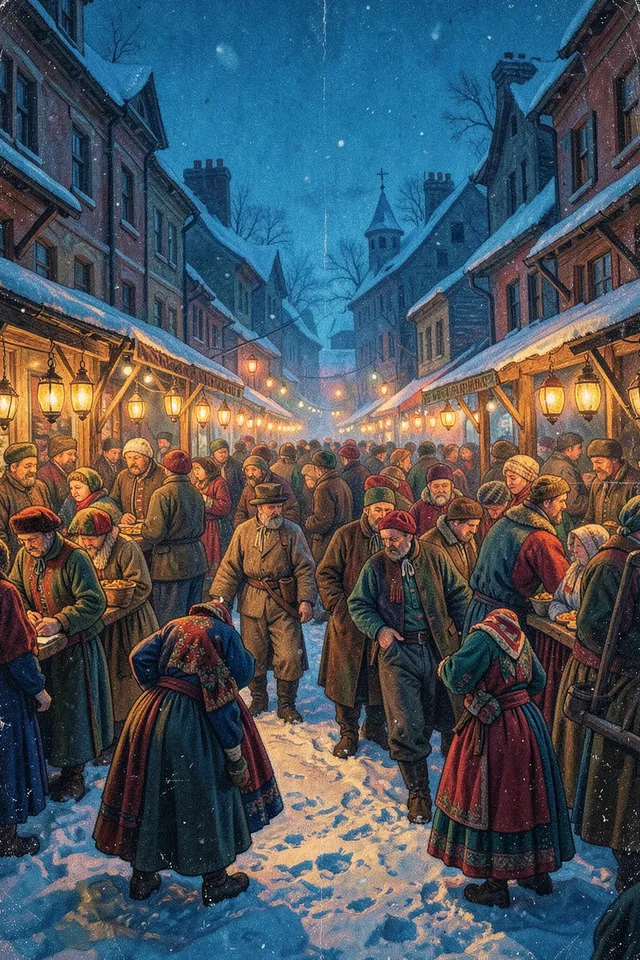 Зимний базар в сумерках
