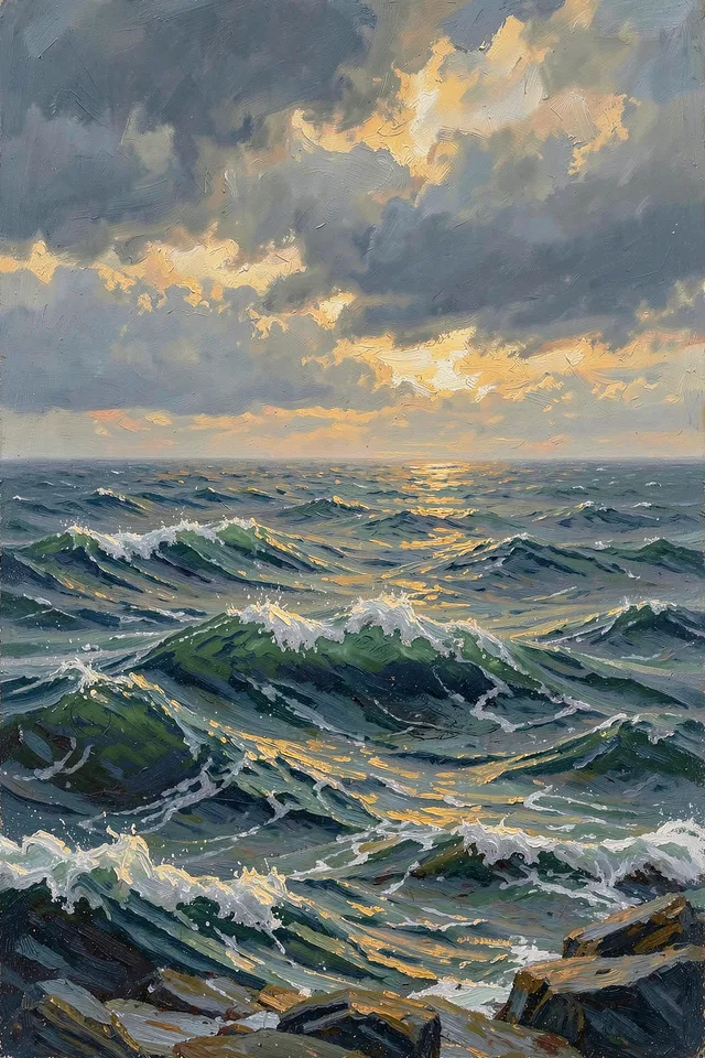 Штормовое море на закате