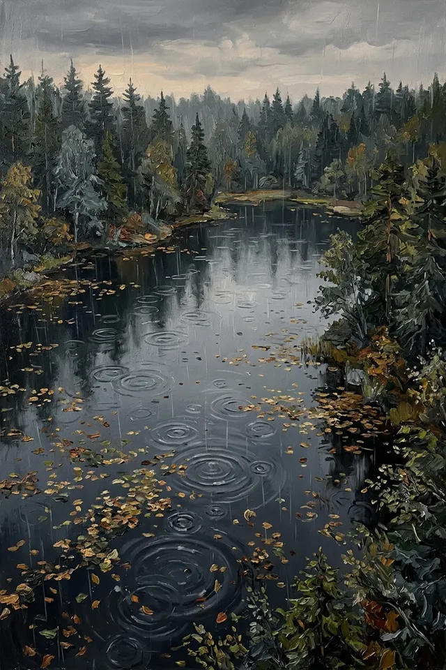 Осенний дождь на реке