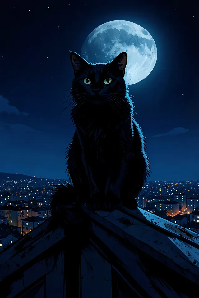 Чёрный кот на крыше