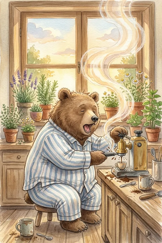 Медведь варит кофе