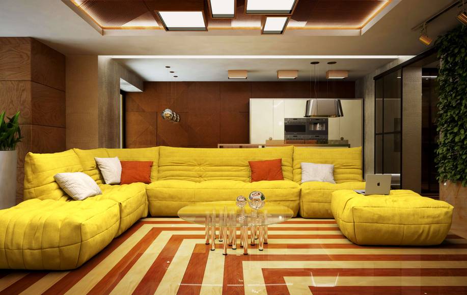 Диван ДеФранс угловой четырехмодульный +2 пуфа - Эконом микровелюр #1