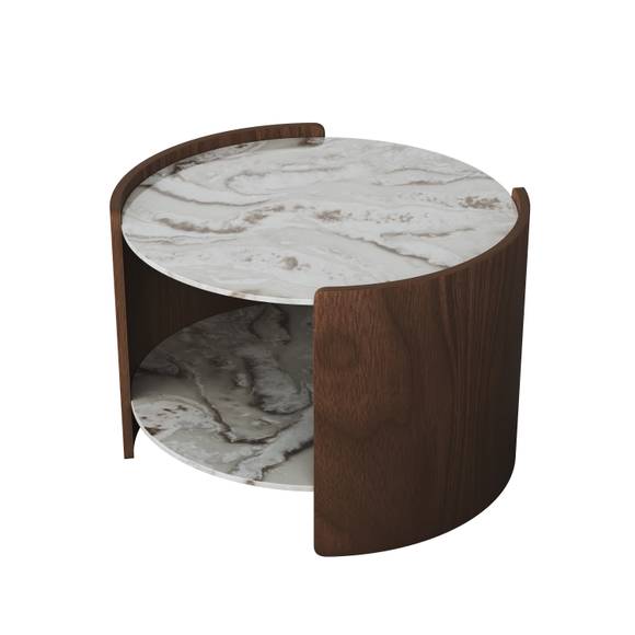 Столик Lagom Stone D 65 см высота 45 см (камень OV2, орех) #1
