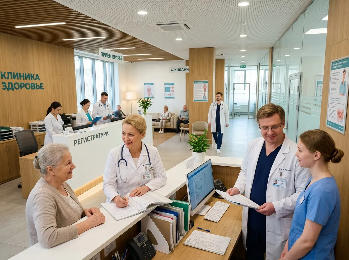 современная медицинская клиника интерьер славянская внешность врачи